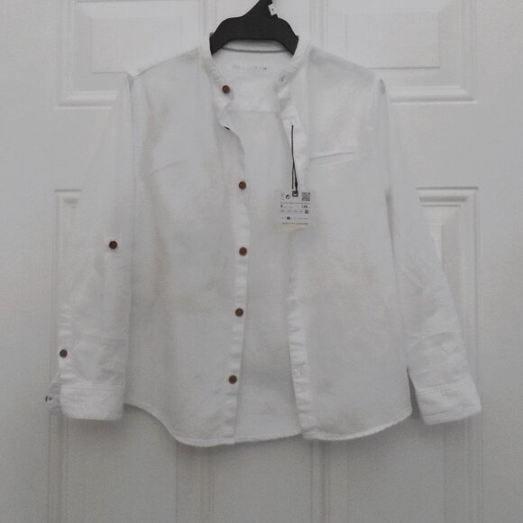 Zara Boys Button Down Shirt Size 8 Years White Cotton Formal  Casual- NWT - Picture 2 of 10